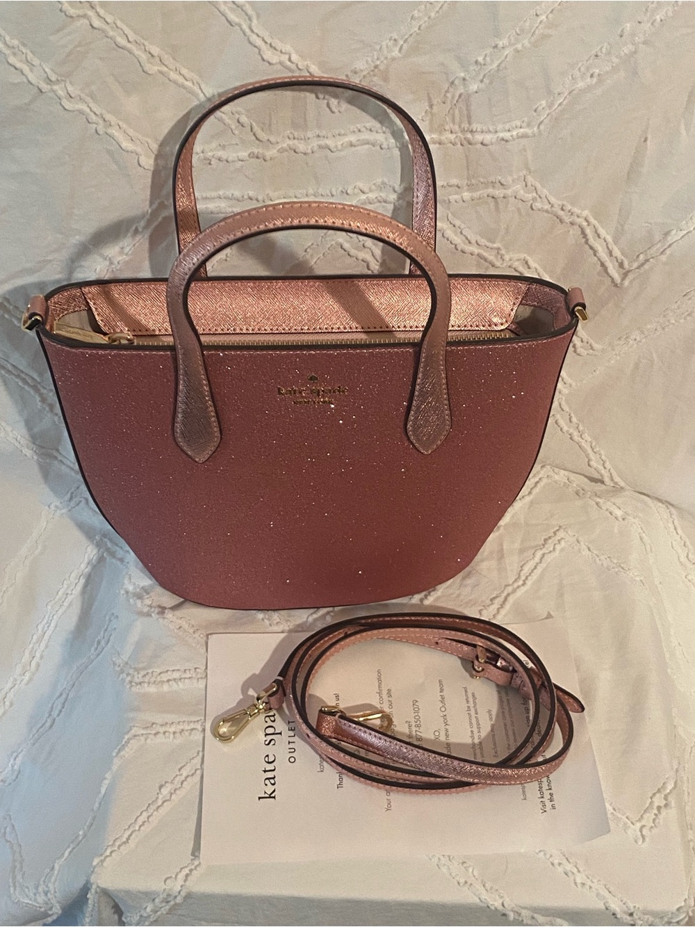 kate spade Rose Gold Glitter Mini Satchel with Detachable Strap w/Bag Jewelry